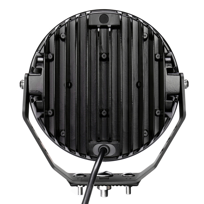 Load image into Gallery viewer, Go Rhino Xplor Blackout Series Round Single LED Spot Light Kit w/DRL (Surface Mount) 9in. - Blk

