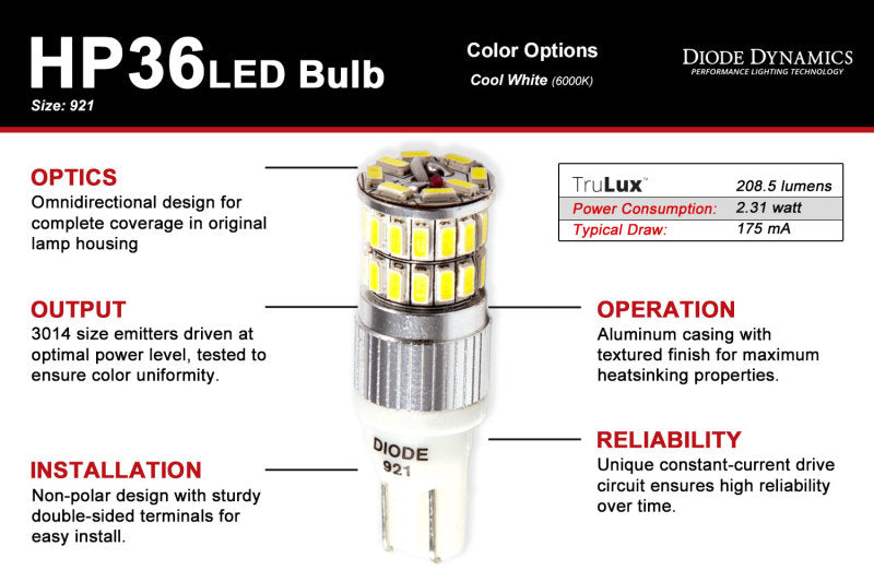 Load image into Gallery viewer, Diode Dynamics 921 LED Bulb HP36 LED - Cool - White (Pair)
