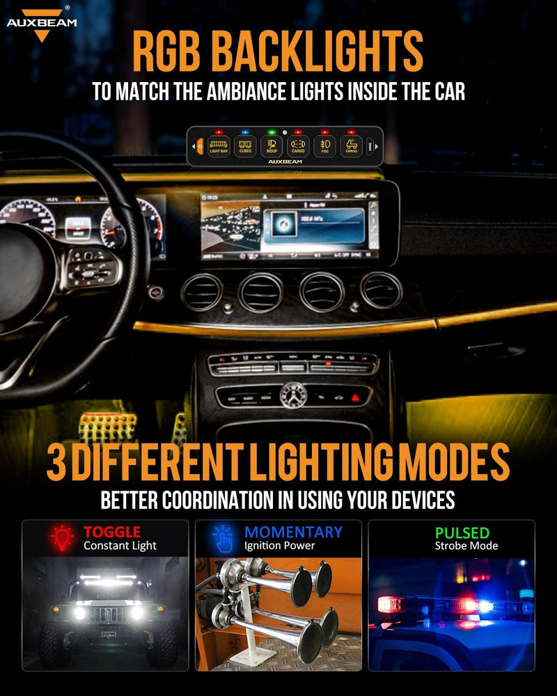 Load image into Gallery viewer, AS-600 RGB Slim Switch Panel with APP&amp;Remote Control, Toggle/ Momentary/ Pulsed Mode Supported(One-Sided Outlet)
