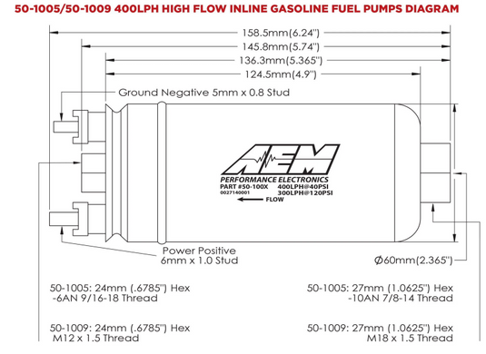 AEM Electronics 380lph Inline High Flow Fuel Pump