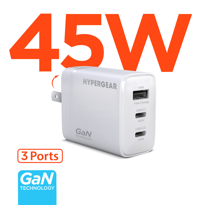 Load image into Gallery viewer, HyperGear SpeedBoost 45W USB-C PD Tri-Port GaN Fast Wall Charger with PPS

