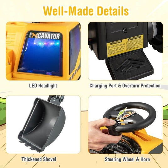 6V Battery Powered Kids Bulldozer with Front Digger Shovel - Brand New