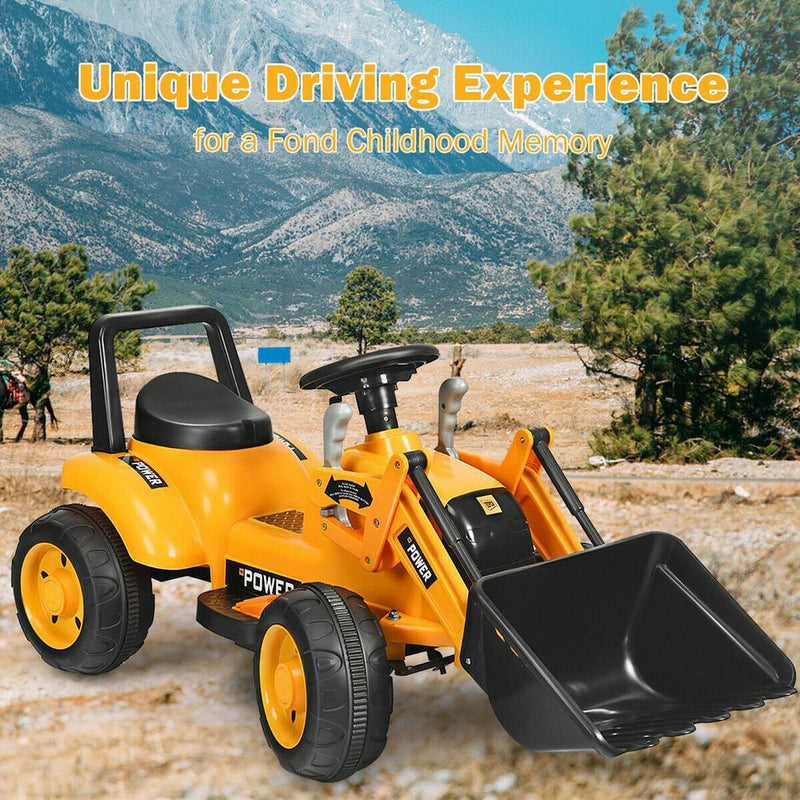 Load image into Gallery viewer, 6V Battery Powered Kids Excavator Digger with Digging Bucket - Yellow Tractor Toy
