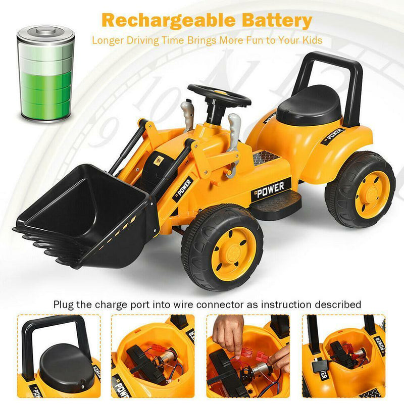 Load image into Gallery viewer, 6V Battery Powered Kids Excavator Digger with Digging Bucket - Yellow Tractor Toy
