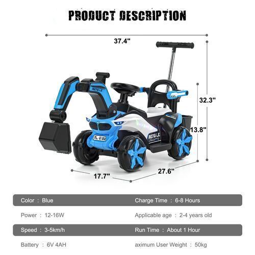 Load image into Gallery viewer, 6V Battery-Powered Kids Excavator Tractor with LED Headlight, Helmet, and Rear Box

