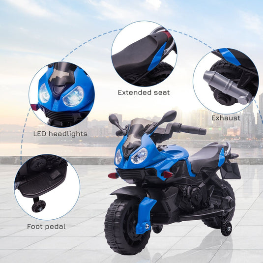 6V Battery Powered Ride-On Motorcycle for Kids with Training Wheels and Headlight