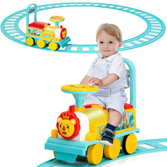 6V Blue Electric Kids Ride On Train with Track and 6 Wheels