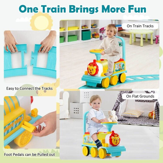6V Blue Electric Kids Ride On Train with Track and 6 Wheels