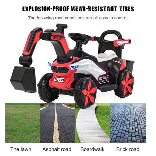 Load image into Gallery viewer, 6v Electric Excavator Toy Car with Bluetooth and Rear Reserve Box for Kids
