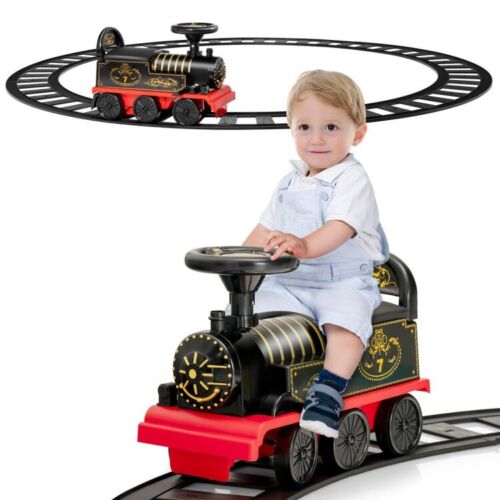 Load image into Gallery viewer, 6V Electric Kids Ride On Train with Track &amp; 6 Wheels - Black
