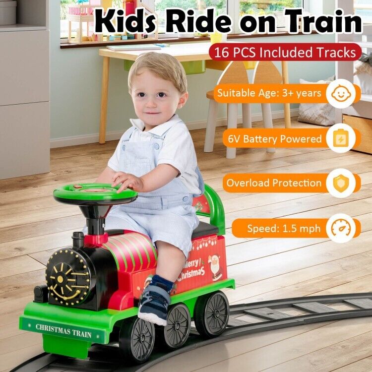 Load image into Gallery viewer, 6V Electric Kids Ride On Train with Track &amp; 6 Wheels in Green Color
