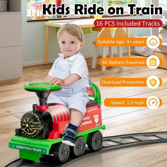6V Electric Kids Ride On Train with Track & 6 Wheels in Green Color