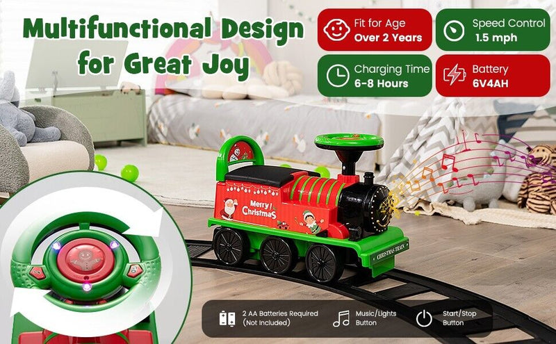 Load image into Gallery viewer, 6V Electric Kids Ride On Train with Track &amp; 6 Wheels in Green Color
