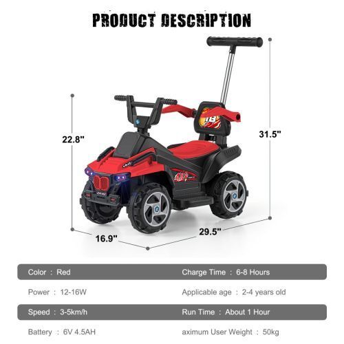 6V Kids Electric ATV 4-Wheeler Car Toy with LED Headlights and Bluetooth Connectivity