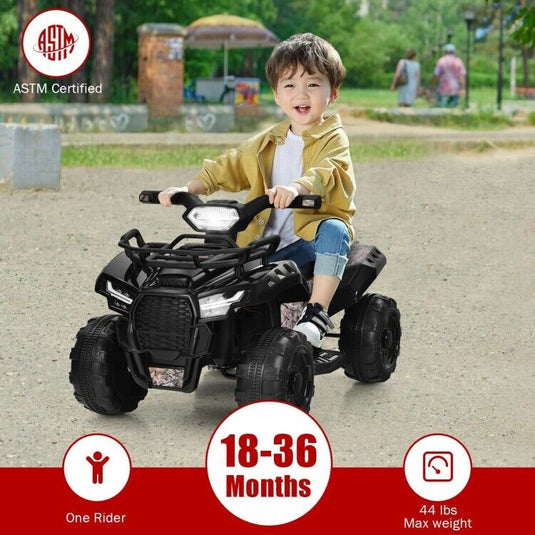 6V Kids Electric Ride On Quad Car with LED Lights and MP3 Player - Black