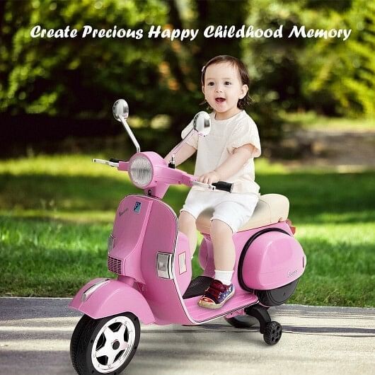 6V Kids Pink Vespa Scooter Motorcycle with Headlight for Fun Rides