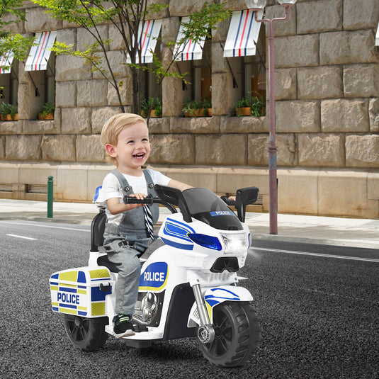 6V Kids Police Motorcycle Trike with Flashing Siren & Headlight - 3-Wheel Fun for Little Officers!