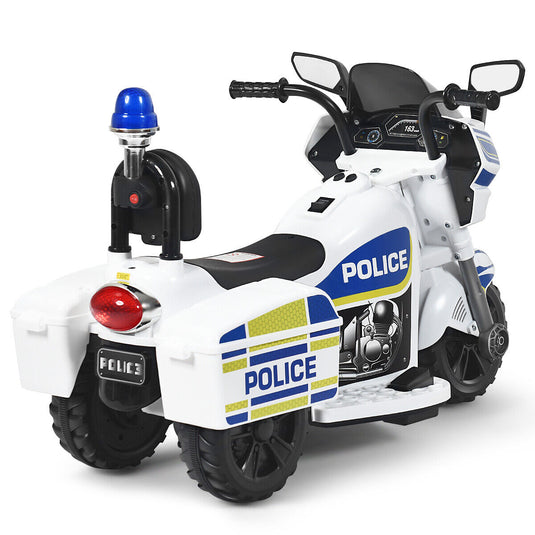 Police Motorcycle Trike for Kids with Headlight and Flashing Siren - 6V 3-Wheel Ride On
