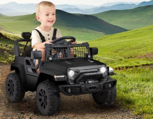 Load image into Gallery viewer, 6V Kids Ride On Truck Car with LED Lights and Parental Remote Control - Black Jeep for Ages 3 to 5 - Perfect Gift for Young Adventurers
