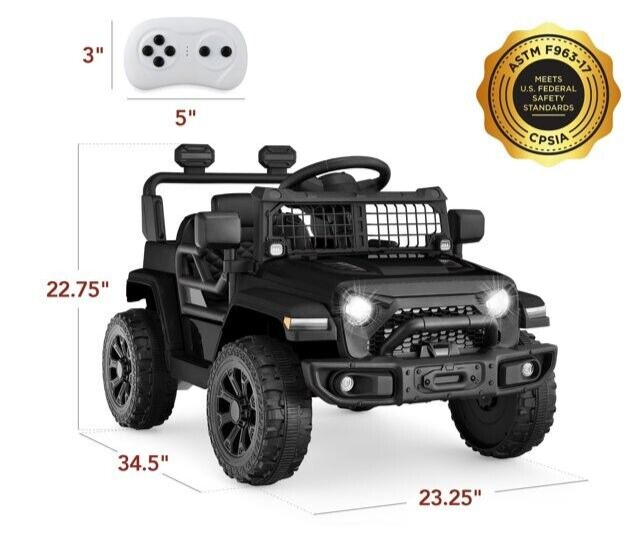Load image into Gallery viewer, 6V Kids Ride On Truck Car with LED Lights and Parental Remote Control - Black Jeep for Ages 3 to 5 - Perfect Gift for Young Adventurers
