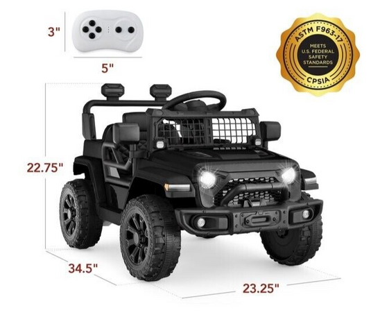 6V Kids Ride On Truck Car with LED Lights and Parental Remote Control - Black Jeep for Ages 3 to 5 - Perfect Gift for Young Adventurers