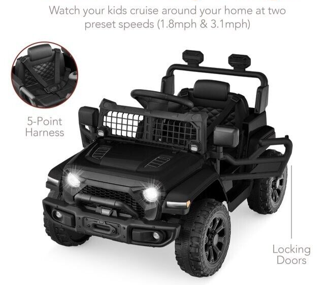 Load image into Gallery viewer, 6V Kids Ride On Truck Car with LED Lights and Parental Remote Control - Black Jeep for Ages 3 to 5 - Perfect Gift for Young Adventurers
