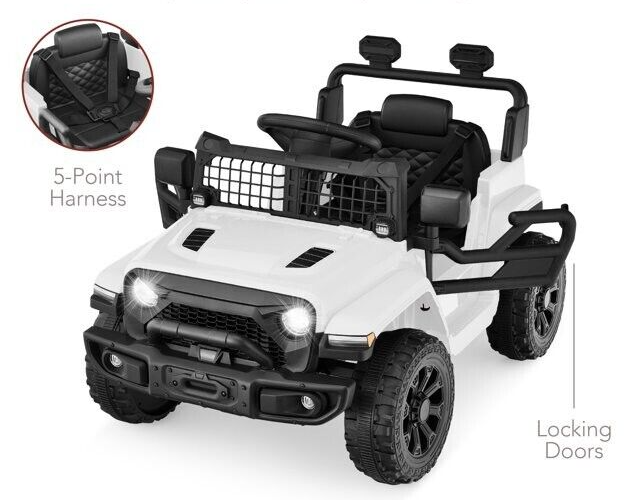 Load image into Gallery viewer, 6V Kids Ride On Truck Car with LED Lights and Parental Remote Control - White Jeep for Ages 3 to 5 - Perfect Gift for Young Adventurers
