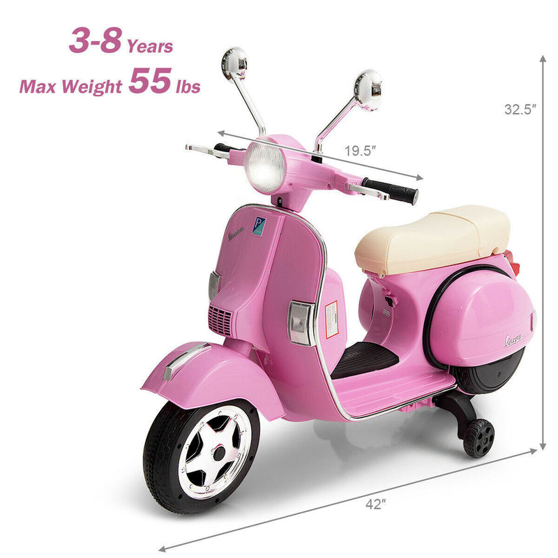 Load image into Gallery viewer, 6V Pink Kids Vespa Scooter with Training Wheel and Headlight
