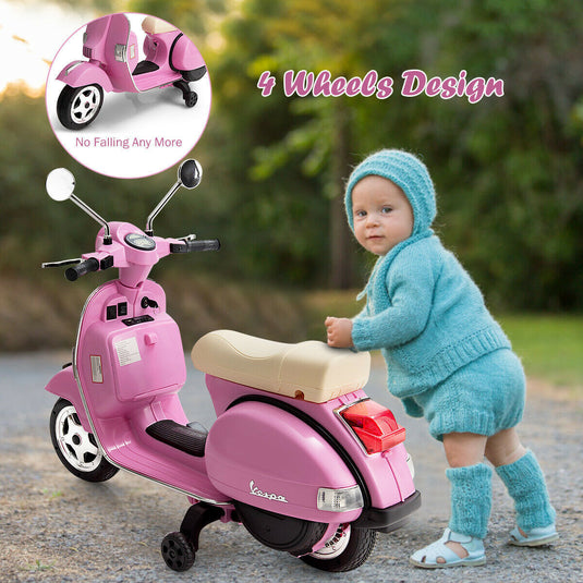 6V Pink Kids Vespa Scooter with Training Wheel and Headlight