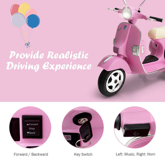 6V Pink Kids Vespa Scooter with Training Wheel and Headlight