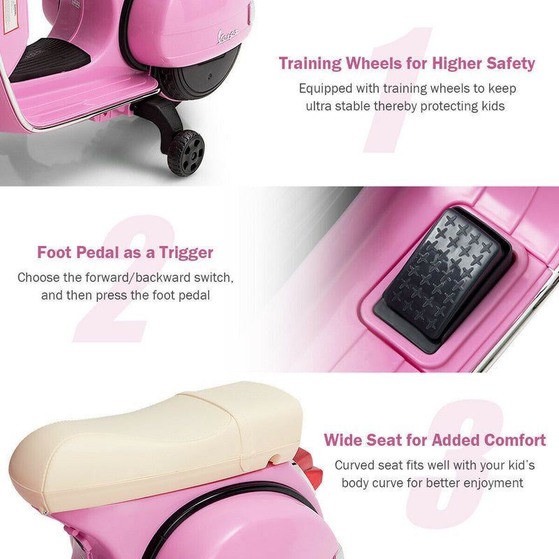 Load image into Gallery viewer, 6V Pink Kids Vespa Scooter with Training Wheel and Headlight
