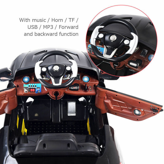 6V RC Remote Control Ride-On Car with LED Lights and MP3 Player for Kids - Black