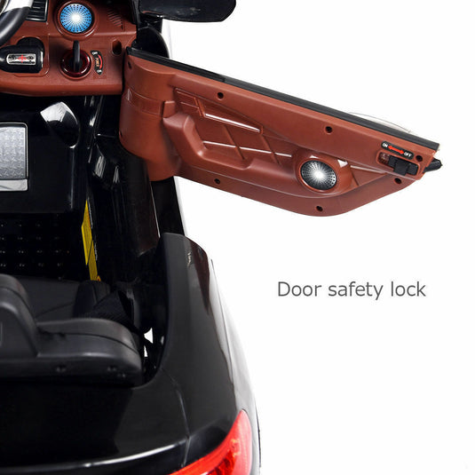 6V RC Remote Control Ride-On Car with LED Lights and MP3 Player for Kids - Black