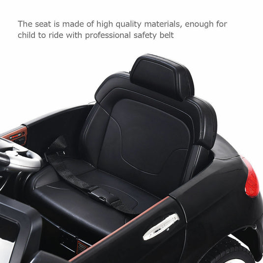 6V RC Remote Control Ride-On Car with LED Lights and MP3 Player for Kids - Black