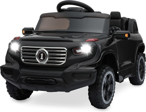 6V Ride-On Truck for Kids with Parent Remote Control, 3 Speeds, and LED Lights in Black