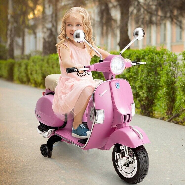 Load image into Gallery viewer, 6V Vespa Scooter Motorcycle for Kids with Training Wheels and Headlight
