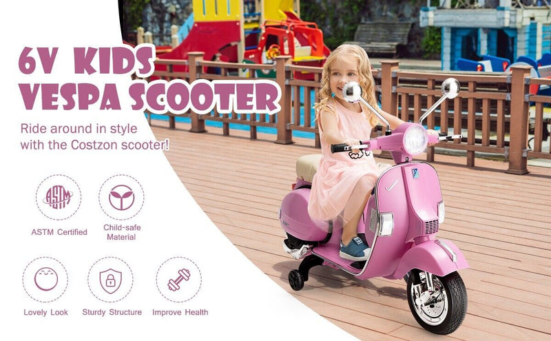 Load image into Gallery viewer, 6V Vespa Scooter Motorcycle for Kids with Training Wheels and Headlight

