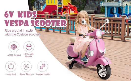 6V Vespa Scooter Motorcycle for Kids with Training Wheels and Headlight