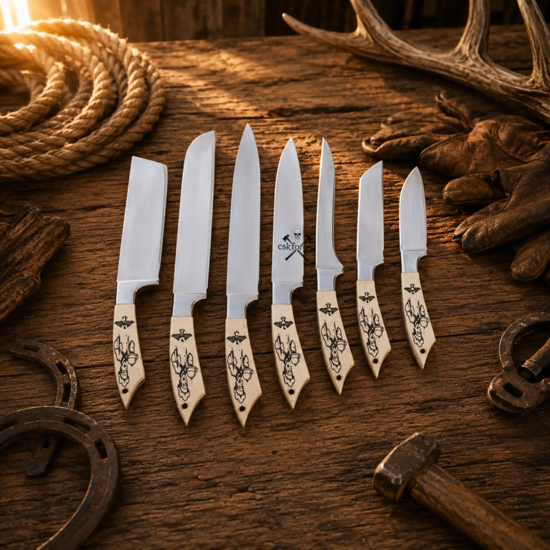 Load image into Gallery viewer, Custom Handmade 7-Piece D2 Steel Chef Knife Set – Camel Bone Handles
