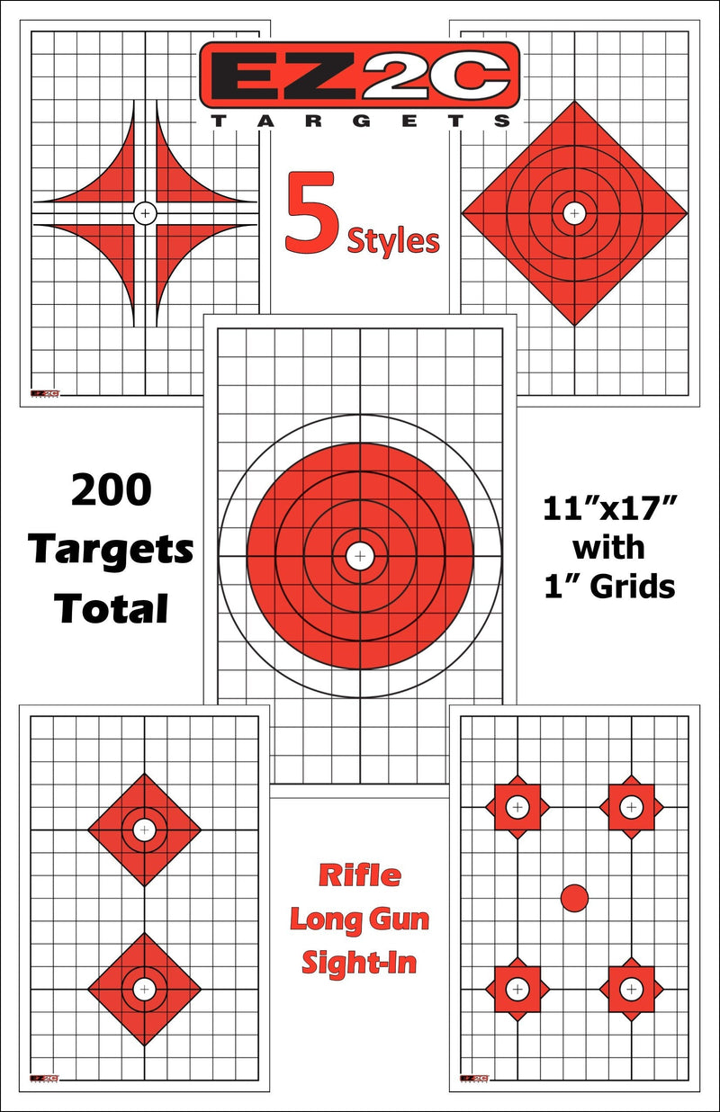 Load image into Gallery viewer, 200 EZ2C Targets Most Popular 5 Rifle Styles Paper Targets Bundle 11"x17" USA Made
