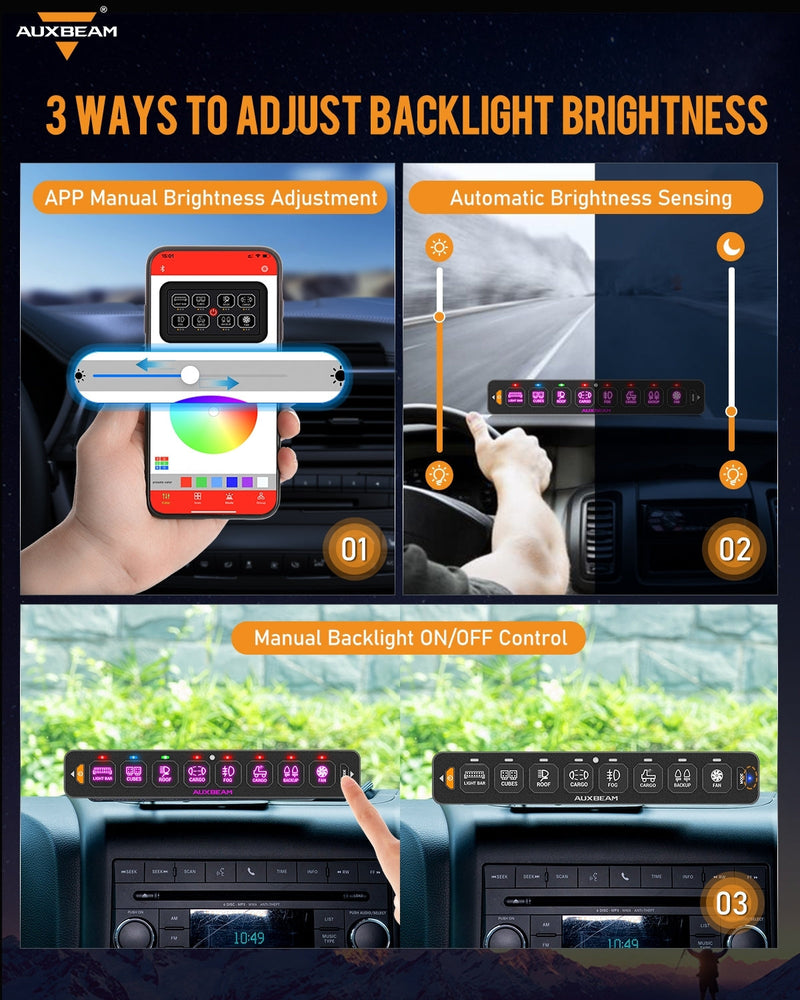Load image into Gallery viewer, AS-800 RGB Slim Switch Panel with APP&amp;Remote Control, Toggle/ Momentary/ Pulsed Mode Supported(One-Sided Outlet)

