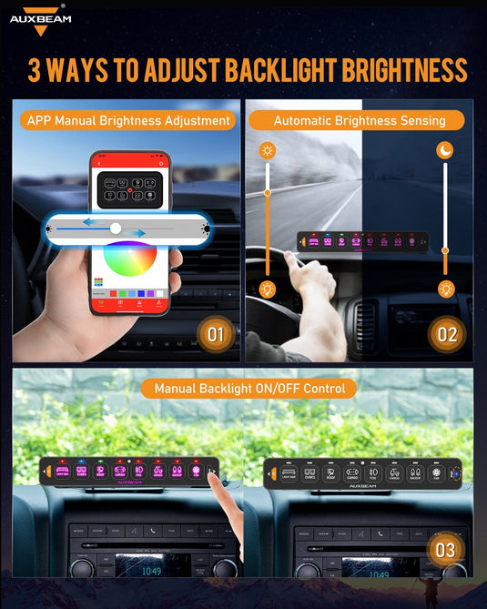 AS-800 RGB Slim Switch Panel with APP&Remote Control, Toggle/ Momentary/ Pulsed Mode Supported(One-Sided Outlet)