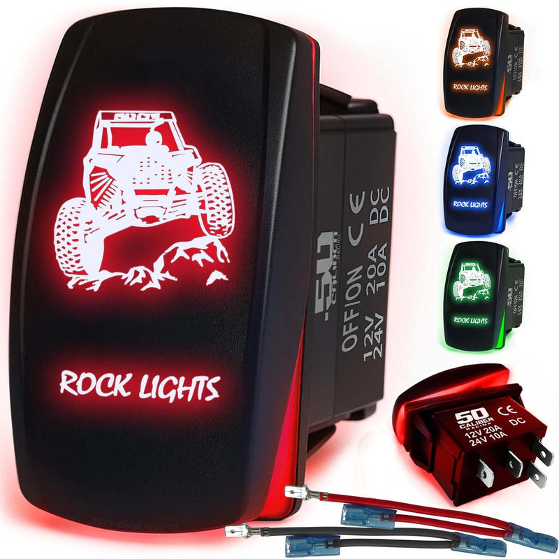 Load image into Gallery viewer, Waterproof Funny Rocker Switch 12v ON/Off, LED Backlit with Etched Design w/Toggle Switch 12v - UTV, Auto, Boat 20A Variation
