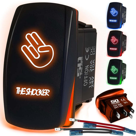 Waterproof Funny Rocker Switch 12v ON/Off, LED Backlit with Etched Design w/Toggle Switch 12v - UTV, Auto, Boat 20A Variation