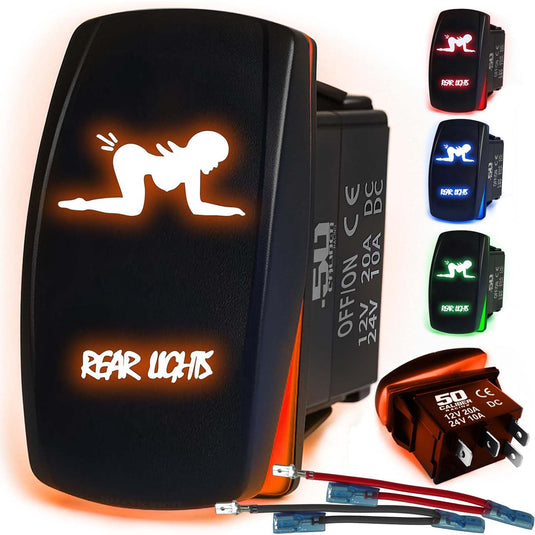 Waterproof Funny Rocker Switch 12v ON/Off, LED Backlit with Etched Design w/Toggle Switch 12v - UTV, Auto, Boat 20A Variation