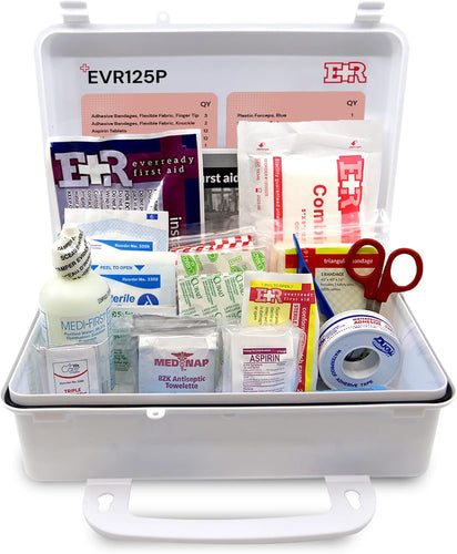 107 Piece, 25 Person First Aid Kit with Plastic Case, OSHA Compliant