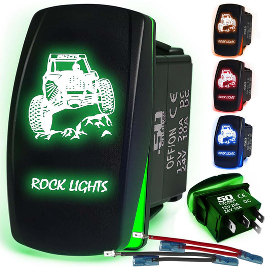 Waterproof Funny Rocker Switch 12v ON/Off, LED Backlit with Etched Design w/Toggle Switch 12v - UTV, Auto, Boat 20A Variation