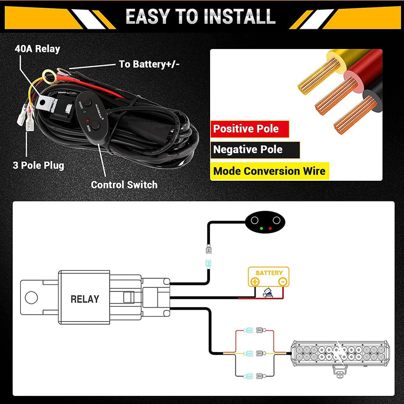 Load image into Gallery viewer, Wiring Harness 10FT, Customized for AUXBEAM 6 Modes LED Light Bar, 12V 40A Relay for Switching Between Different Modes
