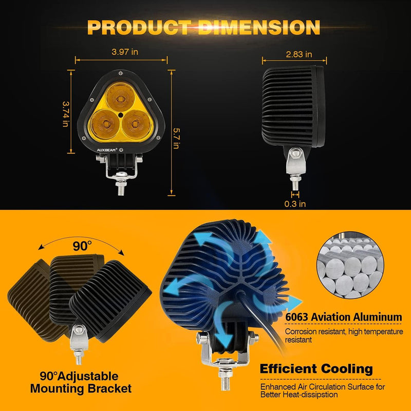 Load image into Gallery viewer, T4 Series | 4 Inch 90W Triangle Spot Amber LED Pods Lights
