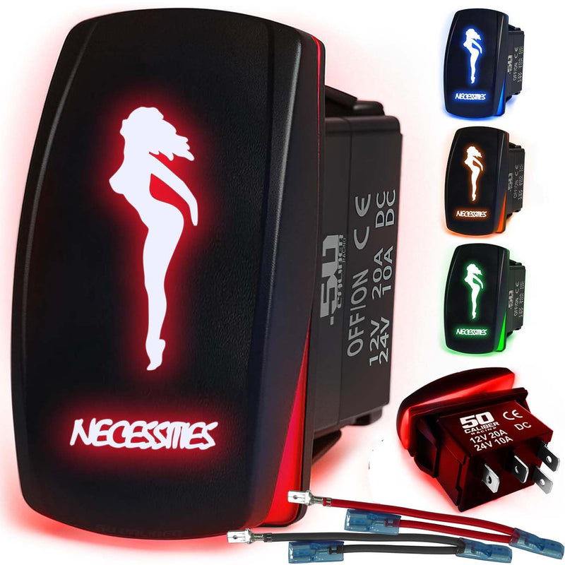 Load image into Gallery viewer, Waterproof Funny Rocker Switch 12v ON/Off, LED Backlit with Etched Design w/Toggle Switch 12v - UTV, Auto, Boat 20A Variation
